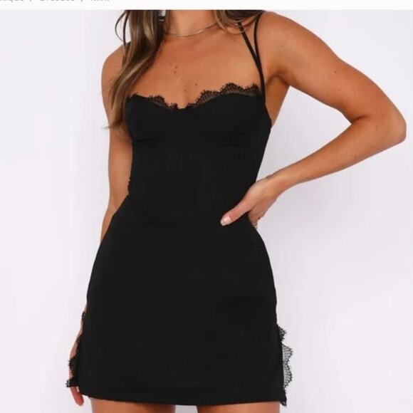 White Fox Boutique Dresses & Skirts - NEW White Fox Neutral Black Corset Lace Slit Move Along Mini Dress Medium